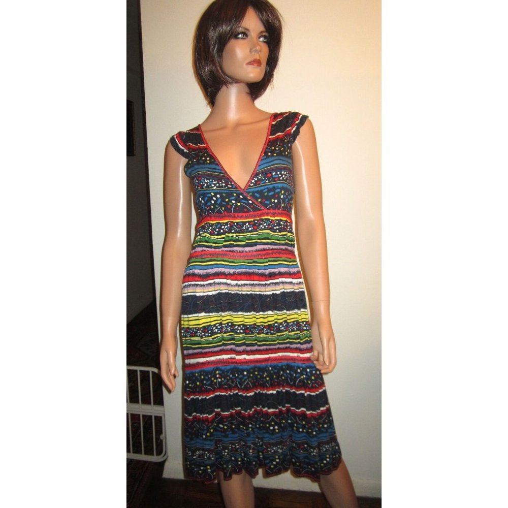 Marc Jacobs XS Multi-Color Dress Cap Sleeve Tiered Ethnic Print Rayon --Superb!